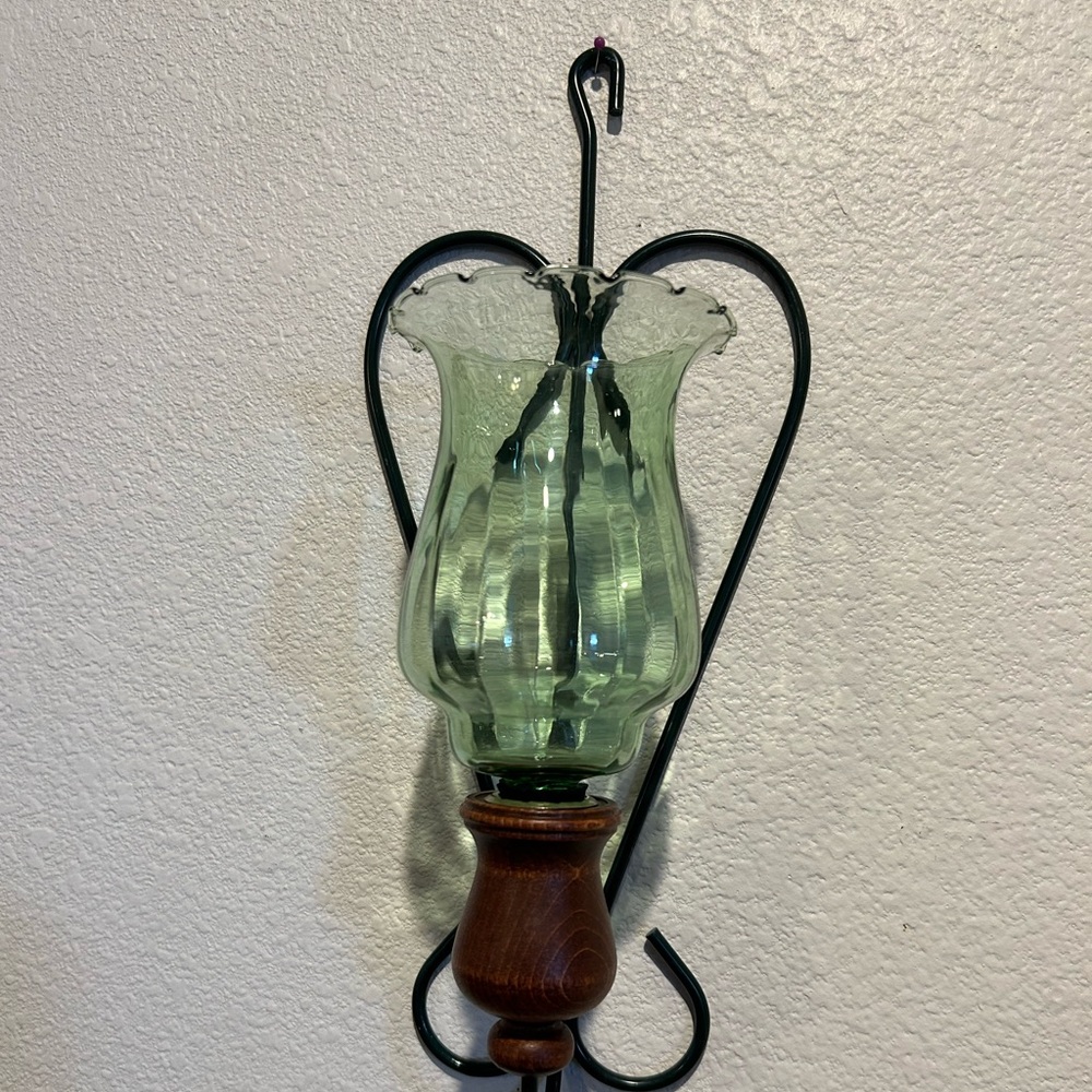 Homco Green Glass and Green Metal Wall Sconce